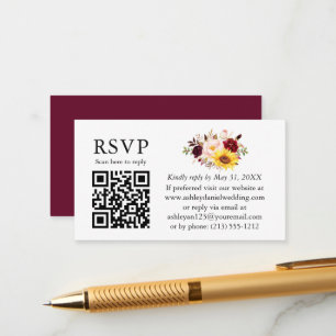 Waterverf gemengde Floral bruiloft QR RSVP Bourgog Informatiekaartje