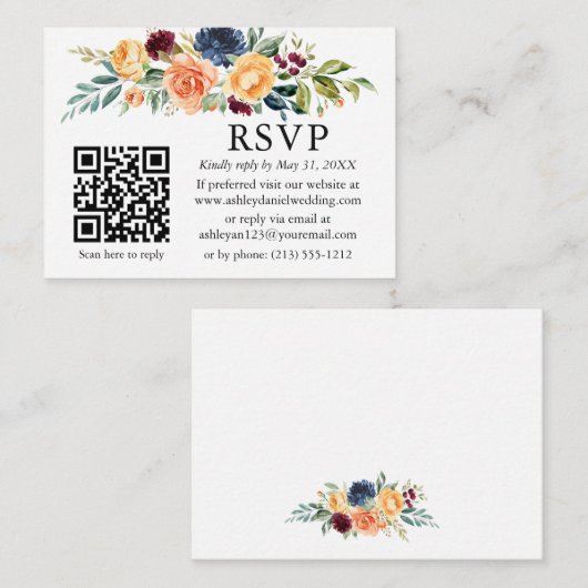 Waterverf gemengde Floral bruiloft QR RSVP Informatiekaartje (Voorkant / Achterkant)