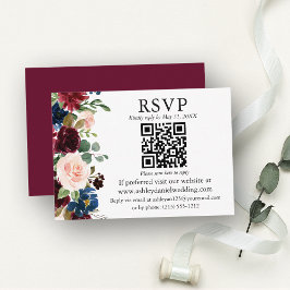 Waterverf gemengde Floral Burgundy QR RSVP bruilof Informatiekaartje