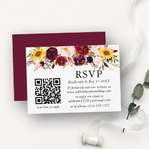 Waterverf gemengde Floral Burgundy QR Wedding RSVP Informatiekaartje