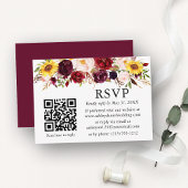 Waterverf gemengde Floral Burgundy QR Wedding RSVP Informatiekaartje