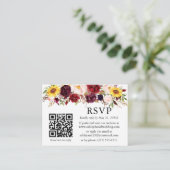 Waterverf gemengde Floral Burgundy QR Wedding RSVP Informatiekaartje (Staand voorkant)