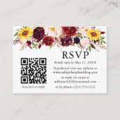 Waterverf gemengde Floral Burgundy QR Wedding RSVP Informatiekaartje (Voorkant)