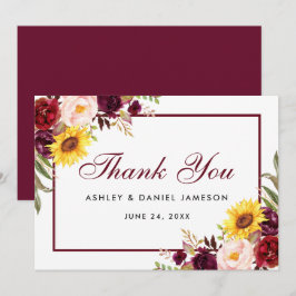 Waterverf gemengde Floral Burgundy Wedding Bedankkaart