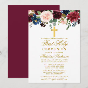Waterverf Gemengde Floral Eerste Communie Bourgogn Kaart
