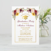 Waterverf gemengde Floral Gold Graduation Party Kaart (Staand voorkant)