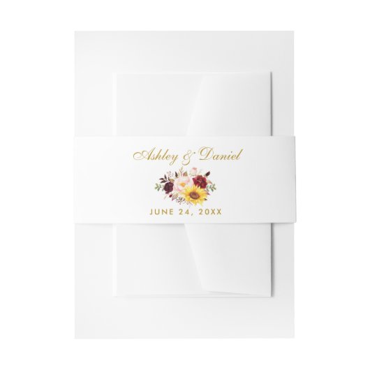 Waterverf Gemengde Floral Gold Wedding Invitation Uitnodigingen Wikkel (Voorkant Voorbeeld)