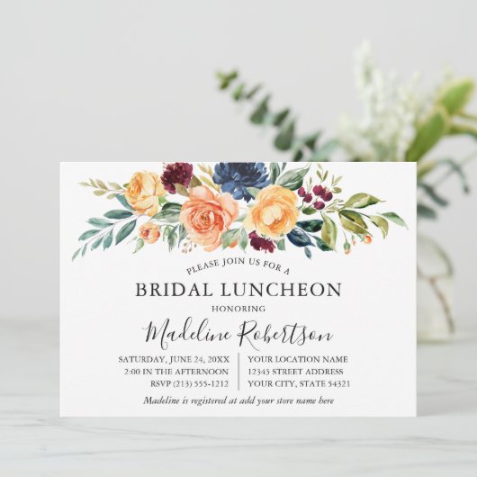 Waterverf Gemengde Floral Greenery Bridal Luncheon Kaart (Staand voorkant)