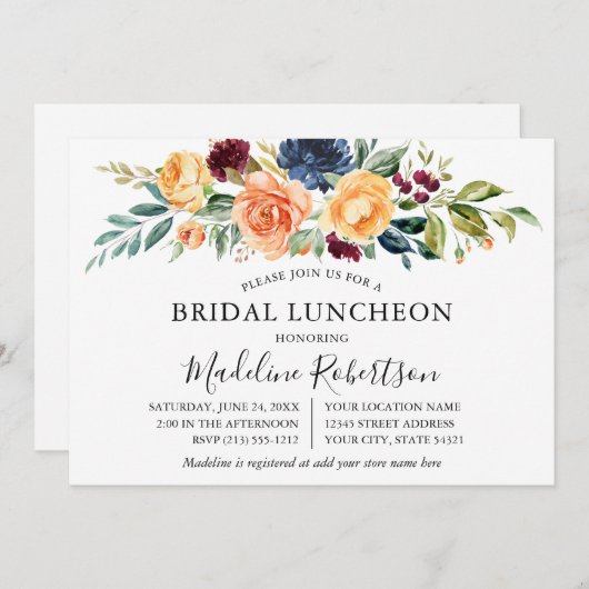 Waterverf Gemengde Floral Greenery Bridal Luncheon Kaart (Voorkant / Achterkant)