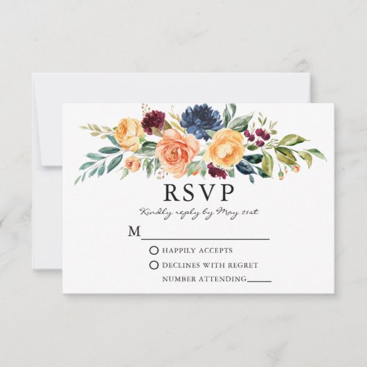 Waterverf gemengde Floral Greenery Wedding RSVP Kaartje (Voorkant)