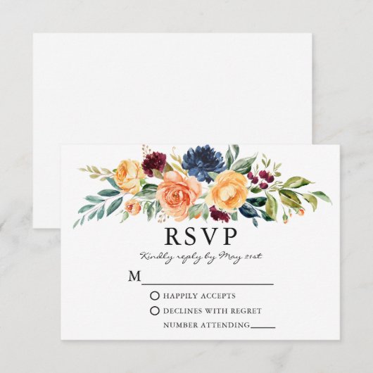 Waterverf gemengde Floral Greenery Wedding RSVP Kaartje (Voorkant / Achterkant)