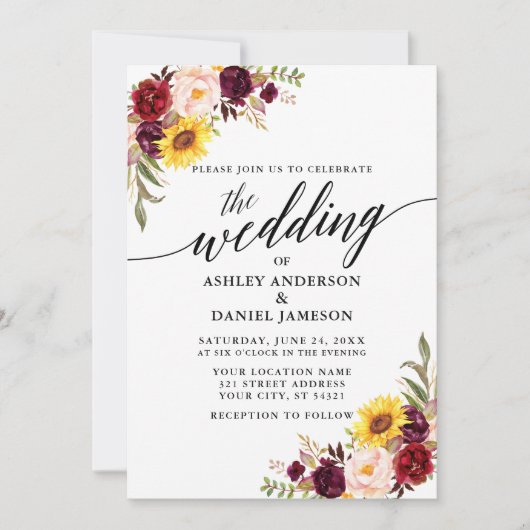 Waterverf Gemengde Floral Modern Calligraphy Weddi Kaart (Voorkant)