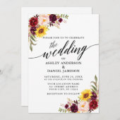 Waterverf Gemengde Floral Modern Calligraphy Weddi Kaart (Voorkant / Achterkant)