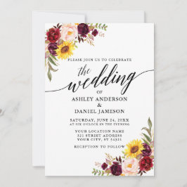 Waterverf Gemengde Floral Modern Calligraphy Weddi Kaart