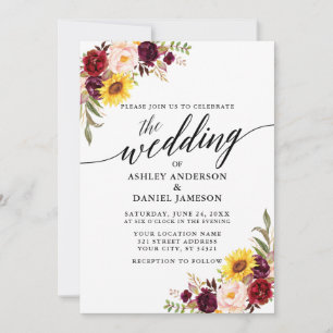 Waterverf Gemengde Floral Modern Calligraphy Weddi Kaart