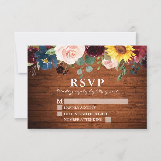 Waterverf gemengde Floral Rustic Wood Weddenschap RSVP Kaartje (Voorkant)
