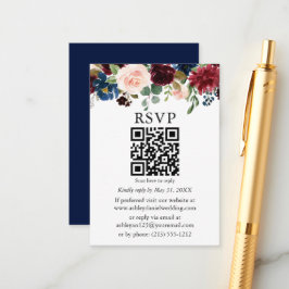 Waterverf gemengde Floral Weddenschap Blue QR RSVP Informatiekaartje