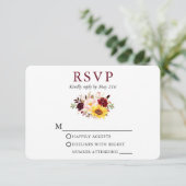Waterverf gemengde Floral Wedding Burgundy RSVP Kaartje (Staand voorkant)