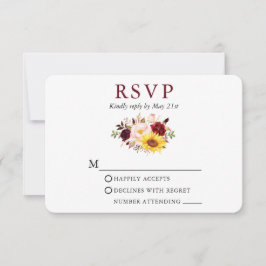 Waterverf gemengde Floral Wedding Burgundy RSVP Kaartje