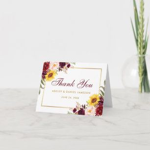 Waterverf Gemengde Floral Wedding Gold Note Bedankkaart