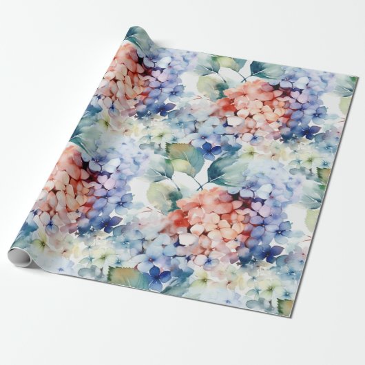 Waterverf Gemengde Kleur Hydrangea Flowers Cadeaupapier (Uitgerold)