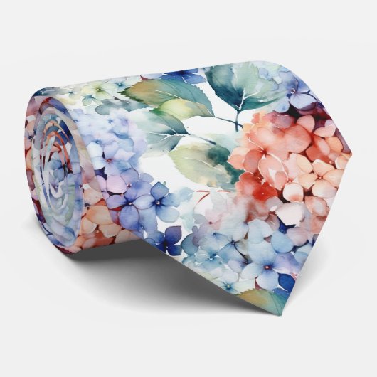 Waterverf Gemengde Kleur Hydrangea Flowers Stropdas (Opgerold)