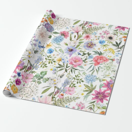 Waterverf gemengde tuinbloemen cadeaupapier (Uitgerold)