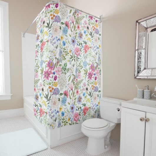 Waterverf gemengde tuinbloemen douchegordijn (In situ)
