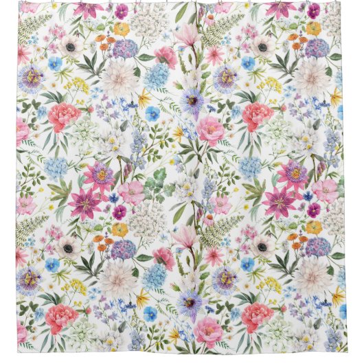 Waterverf gemengde tuinbloemen douchegordijn (Voorkant)