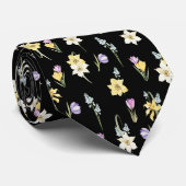 Waterverf gemengde tuinlentbloemen zwart stropdas (Opgerold)
