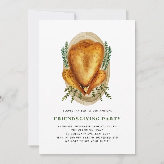 Waterverf Gemoost Turkije Friendsgiving Dinner Kaart (Voorkant)