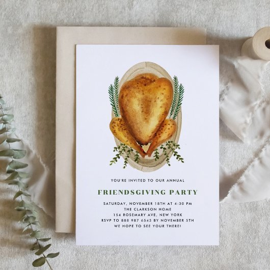 Waterverf Gemoost Turkije Friendsgiving Dinner Kaart
