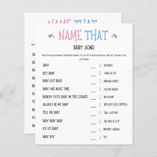 Waterverf Genderbekendheid Naam die Baby Song Game (Voorkant / Achterkant)