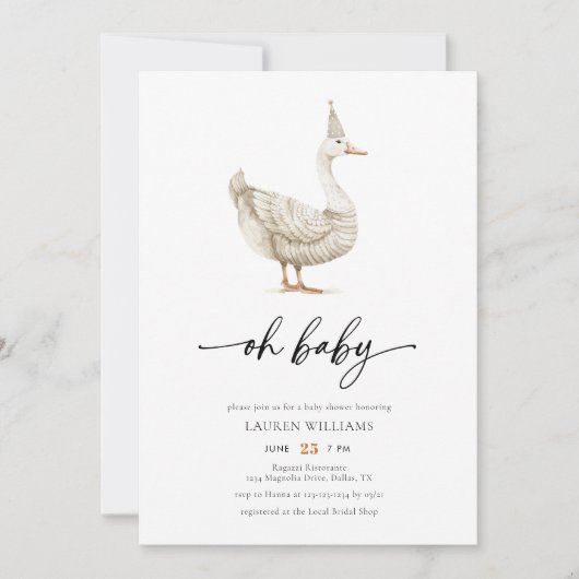 Waterverf Genderneutraal Gans Baby shower Kaart (Voorkant)