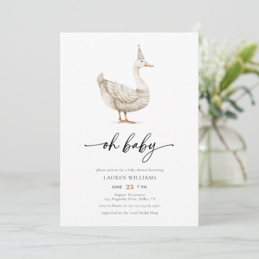 Waterverf Genderneutraal Gans Baby shower Kaart (Staand voorkant)