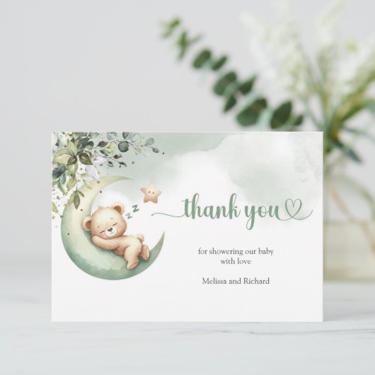 Waterverf genderneutraal groen beer Bedankt Informatiekaartje (Staand voorkant)