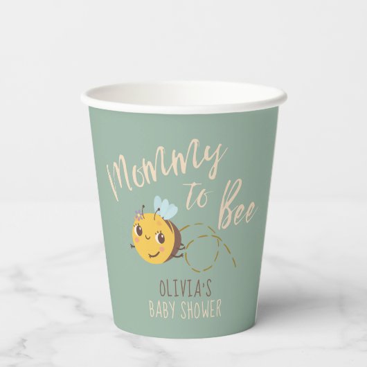 Waterverf genderneutraal Mama naar Bee baby shower Papieren Bekers (Achterkant)