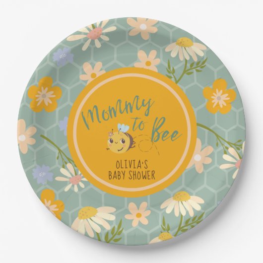 Waterverf genderneutraal Mama naar Bee baby shower Papieren Bordje (Voorkant)