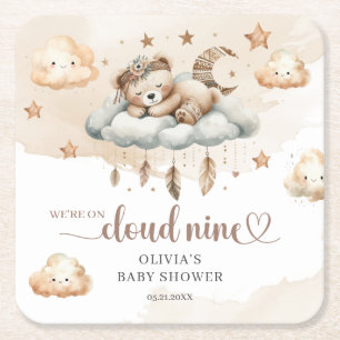 Waterverf genderneutraal teddybeer wolk negen 9 kartonnen onderzetters