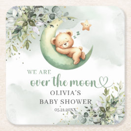 Waterverf genderneutrale teddybeer boven de maan kartonnen onderzetters