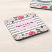 Waterverf Gentle Pink White Roses Floral Wedding Bier Onderzetter (Linkerzijde)