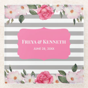 Waterverf Gentle Pink White Roses Floral Wedding Glazen Onderzetter