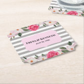 Waterverf Gentle Pink White Roses Floral Wedding Kartonnen Onderzetters (Gekanteld)