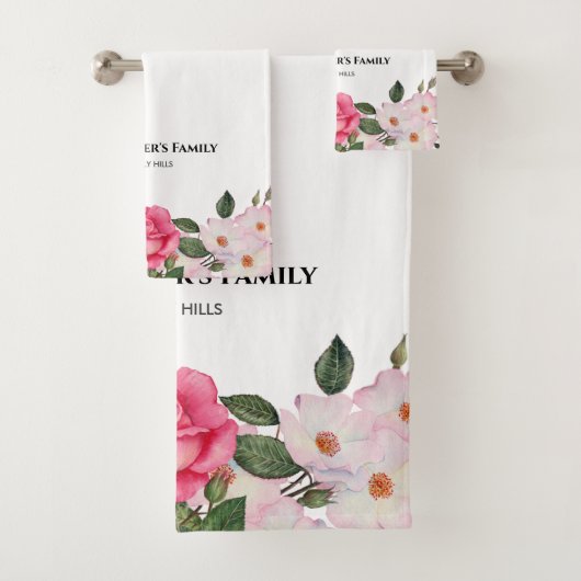 Waterverf Gentle Pink White Roses Illustration Bad Handdoek (Insitu)