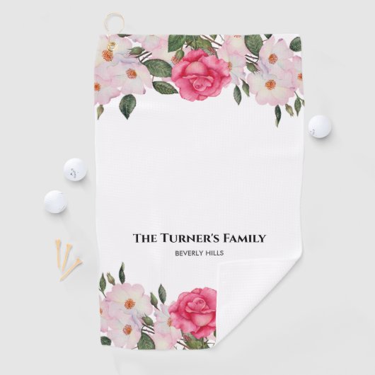 Waterverf Gentle Pink White Roses Illustration Golfhanddoek (Insitu)