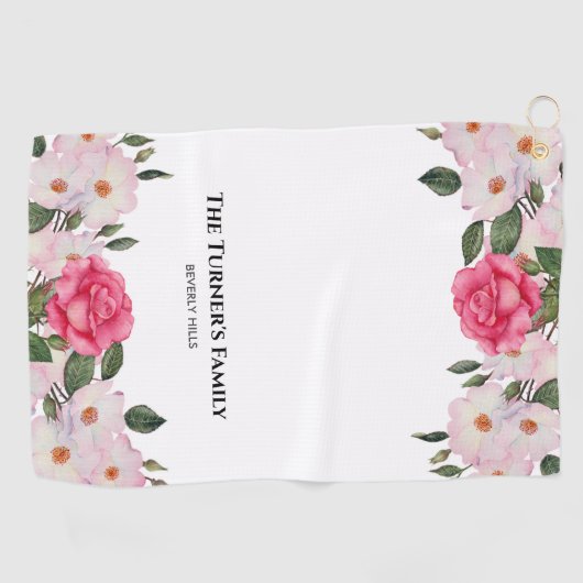 Waterverf Gentle Pink White Roses Illustration Golfhanddoek (Horizontaal)