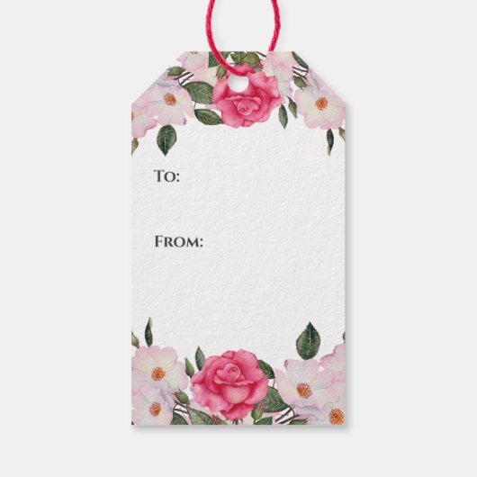 Waterverf Gentle Pink White Roses Moederdag Cadeaulabel (Achterkant)