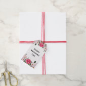Waterverf Gentle Pink White Roses Moederdag Cadeaulabel (Met Touw)