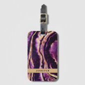 Waterverf Geode Abstract Paars Gold Agate Bagagelabel (Voorkant (verticaal))