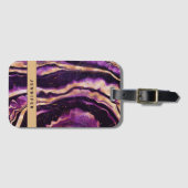 Waterverf Geode Abstract Paars Gold Agate Bagagelabel (Voorkant (horizontaal))